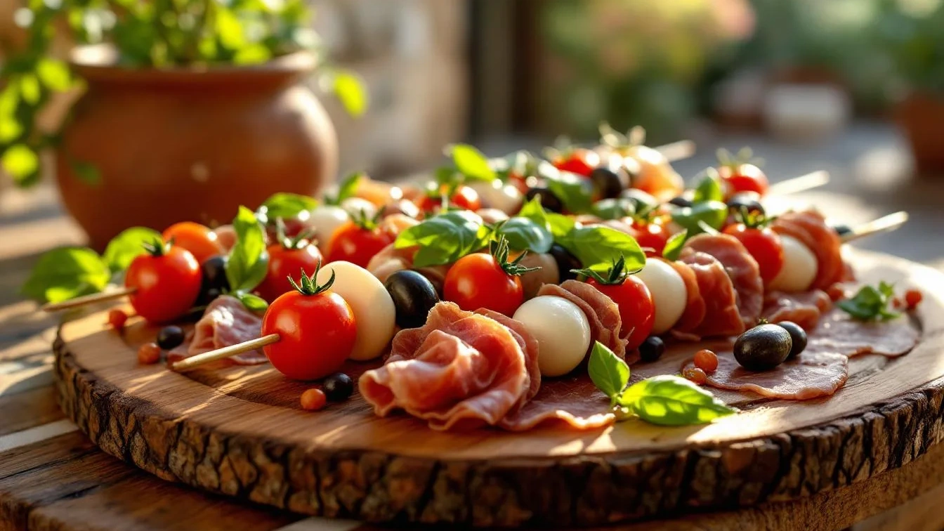 Antipasto dell’ultimo minuto: la ghirlanda di spiedini scenografica pronta in 10 minuti